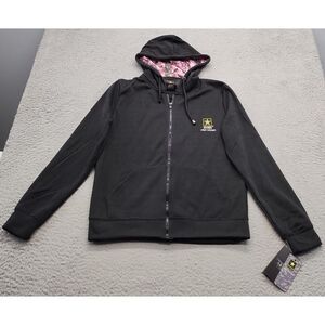US Army Sport Hoodie Womens M Black Polyester Long Sleeve Drawstring Full Zipper